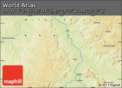 Physical Map of the Area around 16° 59' 54" S, 44° 58' 30" W