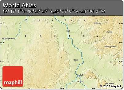 Physical Map of the Area around 16° 59' 54" S, 44° 58' 30" W