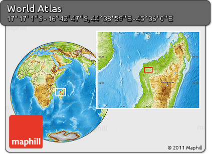 Physical Location Map of the Area around 16° 59' 54" S, 45° 7' 30" E