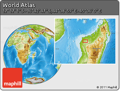 Physical Location Map of the Area around 16° 59' 54" S, 45° 7' 30" E