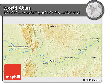 Physical 3D Map of the Area around 16° 59' 54" S, 45° 49' 30" W