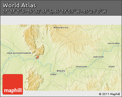 Physical 3D Map of the Area around 16° 59' 54" S, 45° 49' 30" W