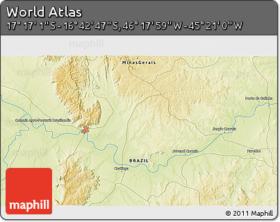 Physical 3D Map of the Area around 16° 59' 54" S, 45° 49' 30" W