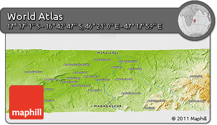 Physical Panoramic Map of the Area around 16° 59' 54" S, 46° 49' 30" E