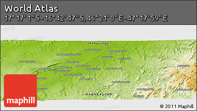 Physical Panoramic Map of the Area around 16° 59' 54" S, 46° 49' 30" E