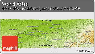 Physical Panoramic Map of the Area around 16° 59' 54" S, 46° 49' 30" E