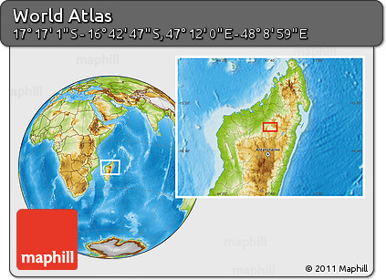 Physical Location Map of the Area around 16° 59' 54" S, 47° 40' 29" E