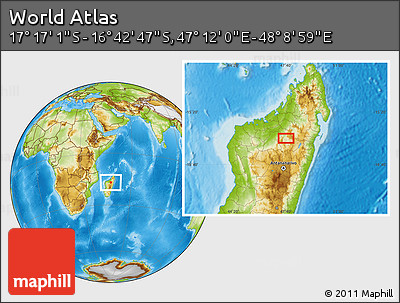 Physical Location Map of the Area around 16° 59' 54" S, 47° 40' 29" E