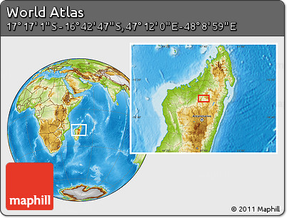 Physical Location Map of the Area around 16° 59' 54" S, 47° 40' 29" E