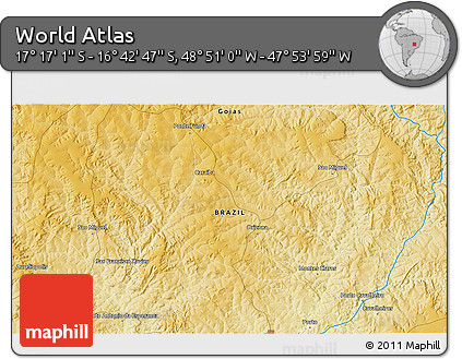 Physical 3D Map of the Area around 16° 59' 54" S, 48° 22' 30" W