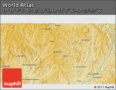 Physical 3D Map of the Area around 16° 59' 54" S, 48° 22' 30" W