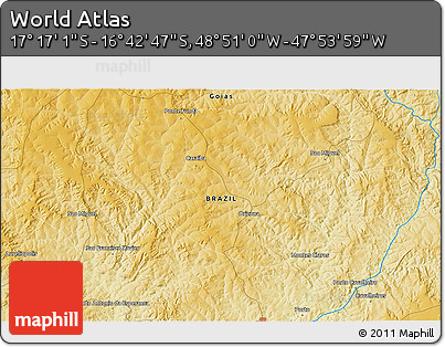 Physical 3D Map of the Area around 16° 59' 54" S, 48° 22' 30" W