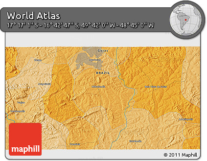 Political 3D Map of the Area around 16° 59' 54" S, 49° 13' 30" W