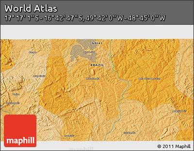 Political 3D Map of the Area around 16° 59' 54" S, 49° 13' 30" W
