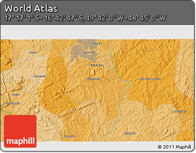 Political 3D Map of the Area around 16° 59' 54" S, 49° 13' 30" W