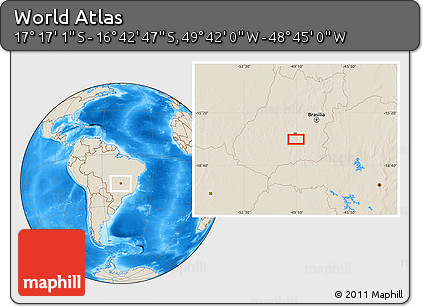 Shaded Relief Location Map of the Area around 16° 59' 54" S, 49° 13' 30" W