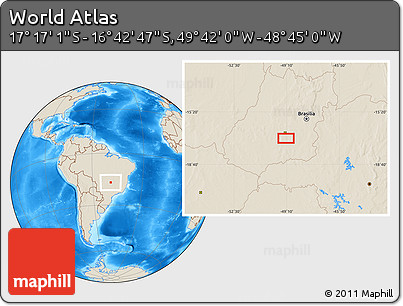 Shaded Relief Location Map of the Area around 16° 59' 54" S, 49° 13' 30" W