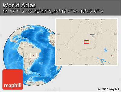 Shaded Relief Location Map of the Area around 16° 59' 54" S, 49° 13' 30" W