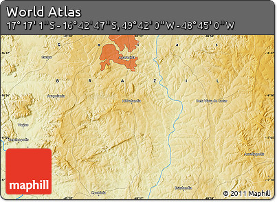 Physical Map of the Area around 16° 59' 54" S, 49° 13' 30" W