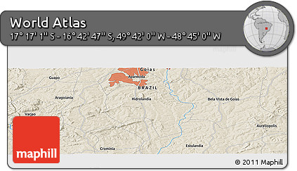 Shaded Relief Panoramic Map of the Area around 16° 59' 54" S, 49° 13' 30" W