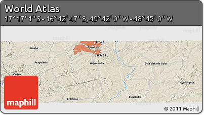Shaded Relief Panoramic Map of the Area around 16° 59' 54" S, 49° 13' 30" W