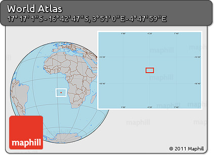 Gray Location Map of the Area around 16° 59' 54" S, 4° 19' 30" E
