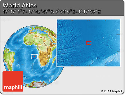 Physical Location Map of the Area around 16° 59' 54" S, 4° 19' 30" E