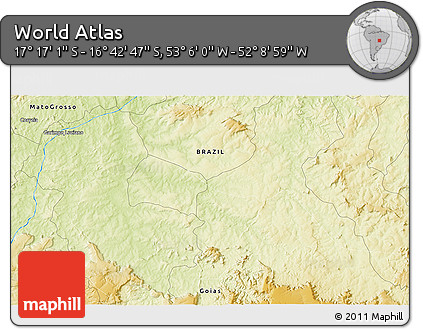 Physical 3D Map of the Area around 16° 59' 54" S, 52° 37' 30" W
