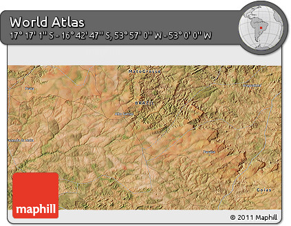 Satellite 3D Map of the Area around 16° 59' 54" S, 53° 28' 30" W