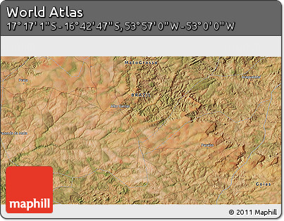Satellite 3D Map of the Area around 16° 59' 54" S, 53° 28' 30" W