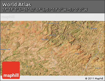 Satellite 3D Map of the Area around 16° 59' 54" S, 53° 28' 30" W