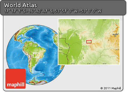 Physical Location Map of the Area around 16° 59' 54" S, 53° 28' 30" W