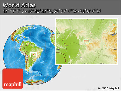 Physical Location Map of the Area around 16° 59' 54" S, 53° 28' 30" W
