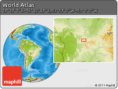 Physical Location Map of the Area around 16° 59' 54" S, 53° 28' 30" W