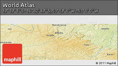 Physical Panoramic Map of the Area around 16° 59' 54" S, 53° 28' 30" W