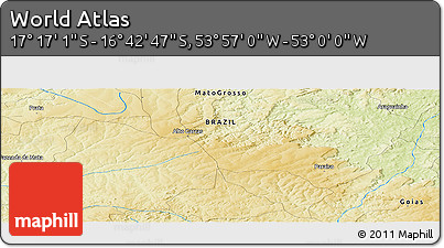 Physical Panoramic Map of the Area around 16° 59' 54" S, 53° 28' 30" W