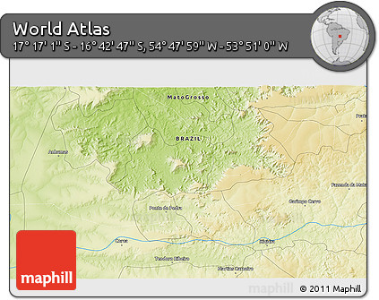 Physical 3D Map of the Area around 16° 59' 54" S, 54° 19' 30" W