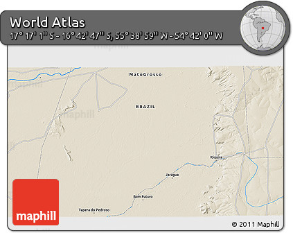 Shaded Relief 3D Map of the Area around 16° 59' 54" S, 55° 10' 29" W