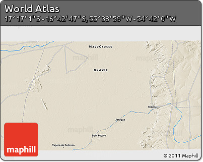 Shaded Relief 3D Map of the Area around 16° 59' 54" S, 55° 10' 29" W