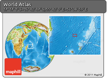 Physical Location Map of the Area around 16° 59' 54" S, 56° 10' 29" E