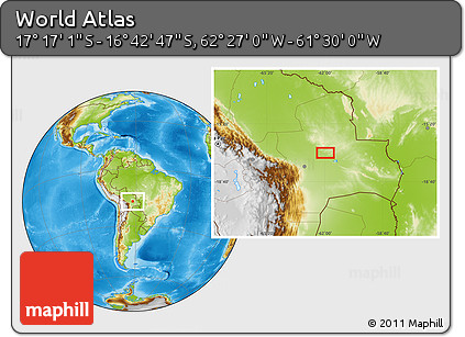 Physical Location Map of the Area around 16° 59' 54" S, 61° 58' 30" W