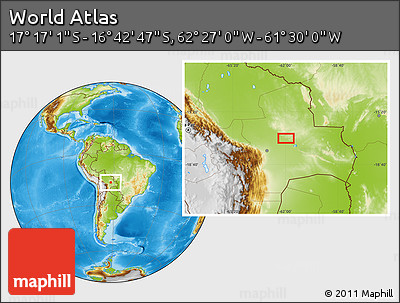 Physical Location Map of the Area around 16° 59' 54" S, 61° 58' 30" W