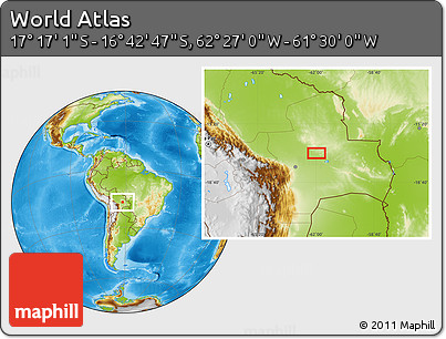 Physical Location Map of the Area around 16° 59' 54" S, 61° 58' 30" W