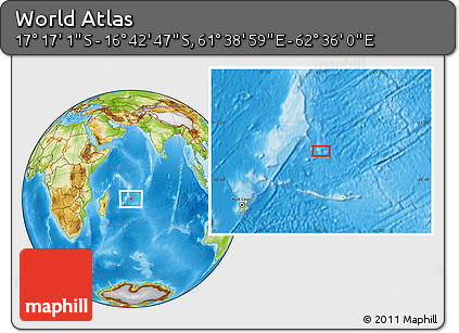 Physical Location Map of the Area around 16° 59' 54" S, 62° 7' 30" E