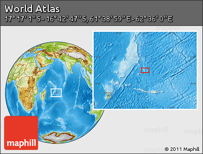 Physical Location Map of the Area around 16° 59' 54" S, 62° 7' 30" E