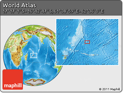 Physical Location Map of the Area around 16° 59' 54" S, 62° 7' 30" E