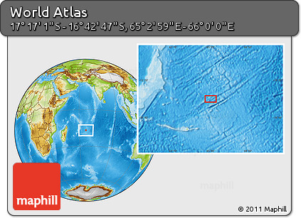 Physical Location Map of the Area around 16° 59' 54" S, 65° 31' 30" E