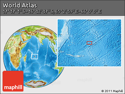Physical Location Map of the Area around 16° 59' 54" S, 65° 31' 30" E