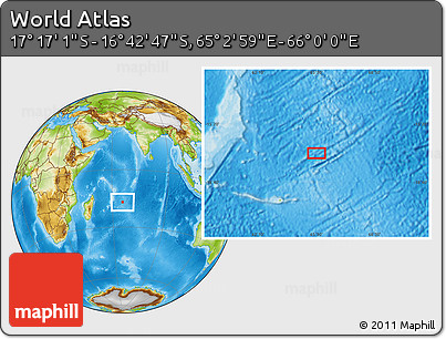 Physical Location Map of the Area around 16° 59' 54" S, 65° 31' 30" E