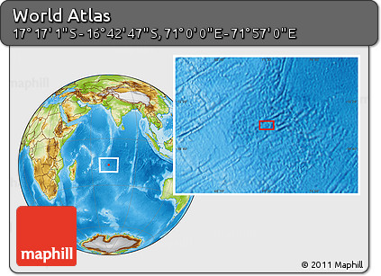 Physical Location Map of the Area around 16° 59' 54" S, 71° 28' 29" E